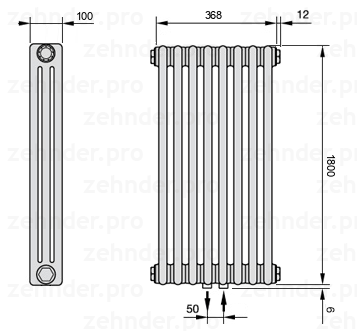 Схема (чертеж) Радиатор Zehnder Charleston 3180/8 №5410 Technoline TL